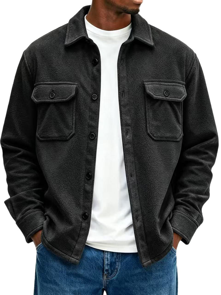 Men's fleece overshirt with chest pockets and shirt collar Mune Fashion