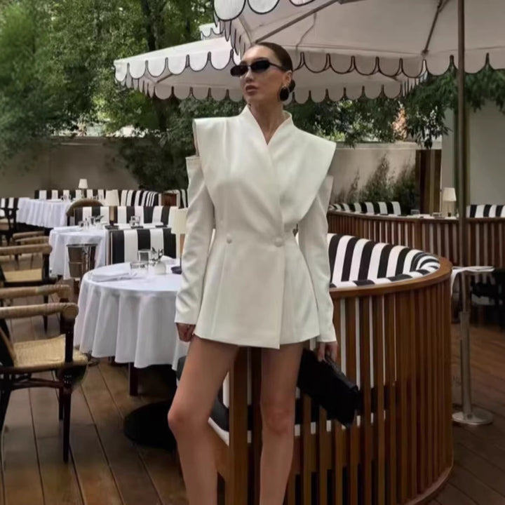 Women Sleeveless Double-Breasted Blazer with Oversized Shawl Collar Mune Fashion
