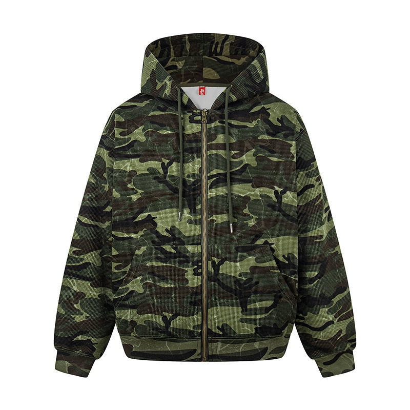 Unisex hooded sweat jacket in camouflage design with full-length zipper Mune Fashion