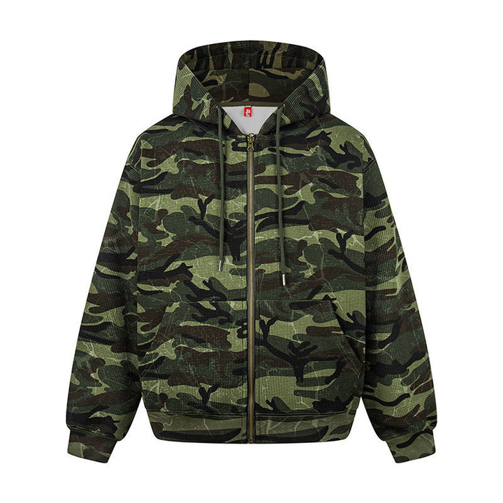 Unisex hooded sweat jacket in camouflage design with full-length zipper Mune Fashion