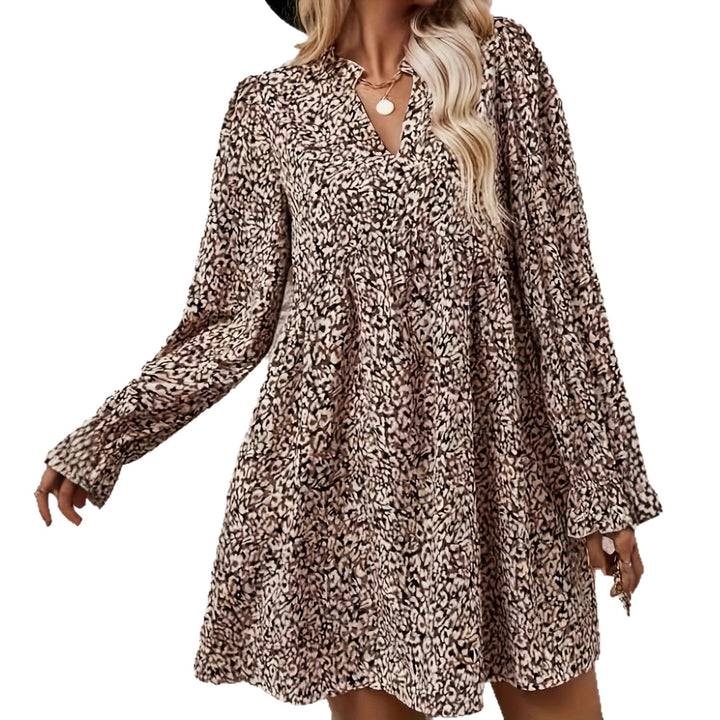 Women's Loose Chiffon Mini Dress with V-Neck and Ruffle Sleeves Mune Fashion