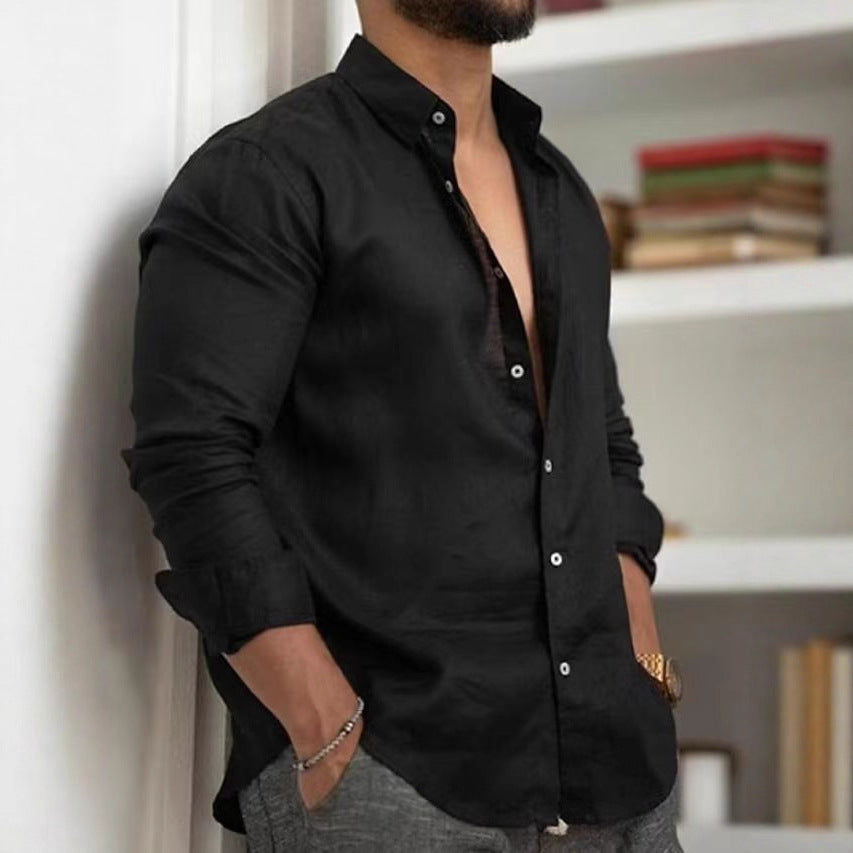 Men's casual linen shirt with Kent collar and roll-up sleeves Mune Fashion