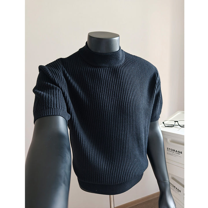 Men's short-sleeved ribbed knit shirt with stand-up collar and slim fit Mune Fashion