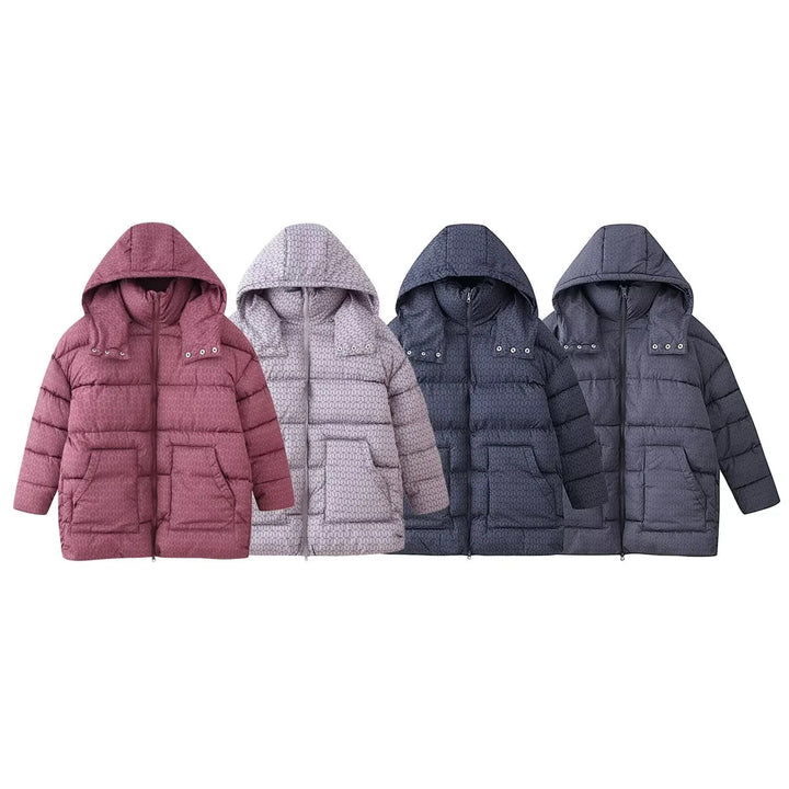 Women's non-quilted hooded jacket with graphic quilted pattern, two-way zipper and oversized pockets Mune Fashion