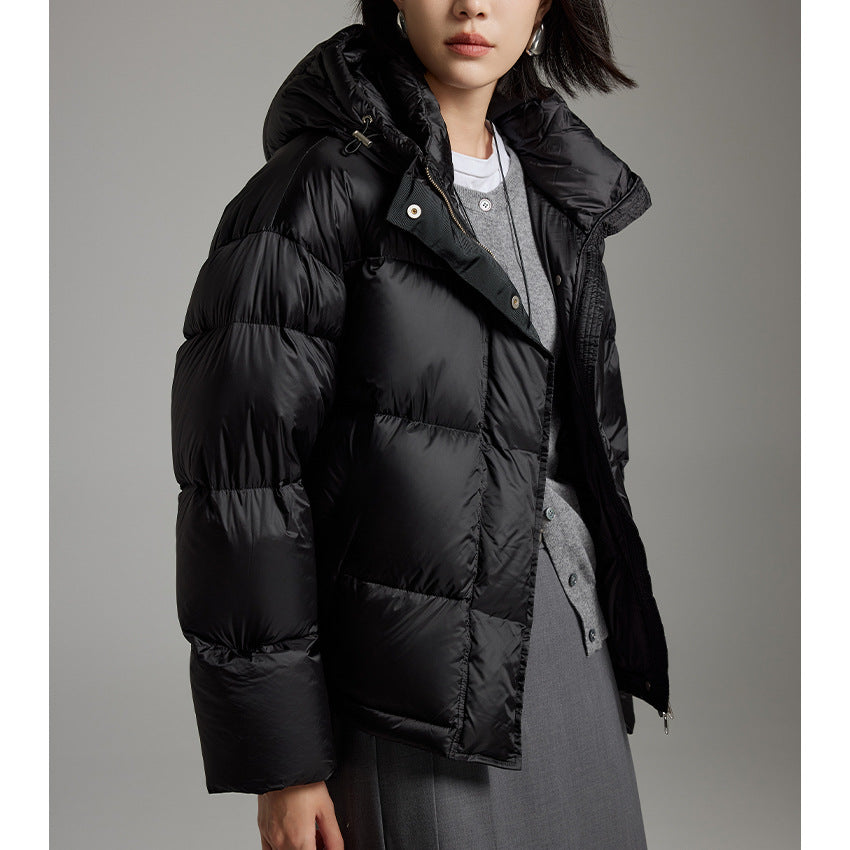 Women Short Boxy Quilted Down Jacket with Hood Mune Fashion