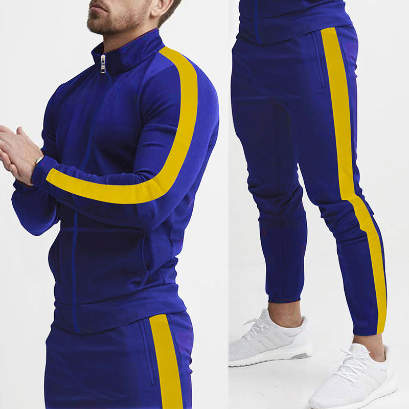 Men's fitted sports outfit with stand-up collar, full-length zip and tapered sports pants with side stripes Mune Fashion