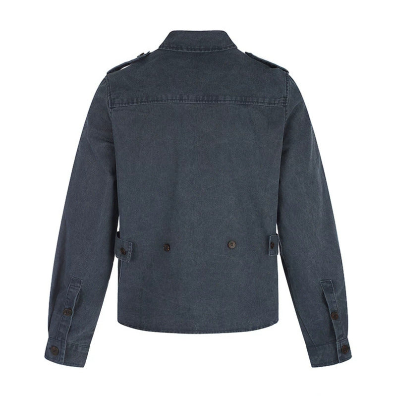 Women's Oversized Utility-Style Denim Shirt Jacket with Shoulder Straps and Patch Chest Pockets Mune Fashion