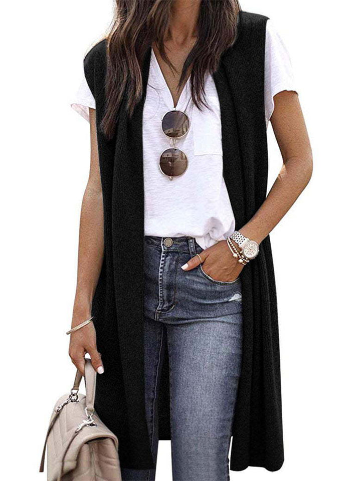 Women’s knit vest in a casual oversized design with open fronts and short sleeve length Mune Fashion