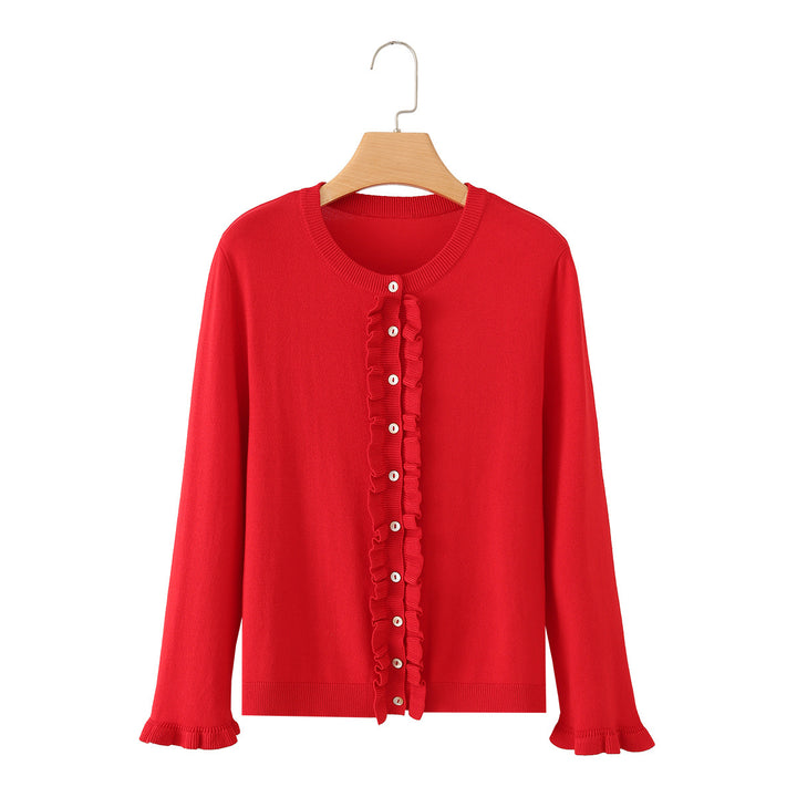 Women’s fine knit cardigan with ruffled front and flounce sleeves Mune Fashion