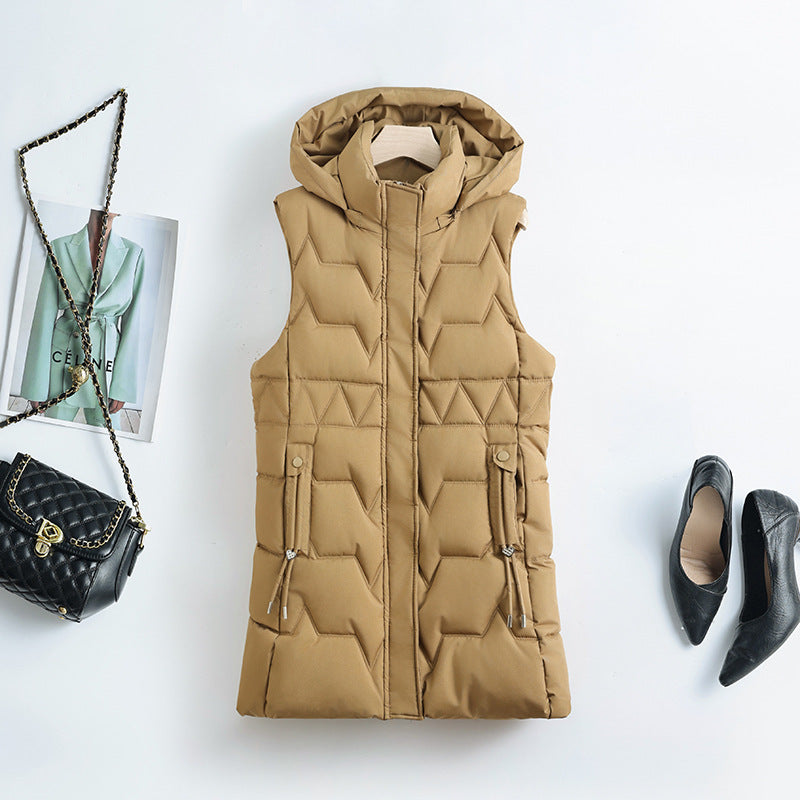 Women's nano thermal quilted vest with hood, drawstring, and concealed zipper Mune Fashion