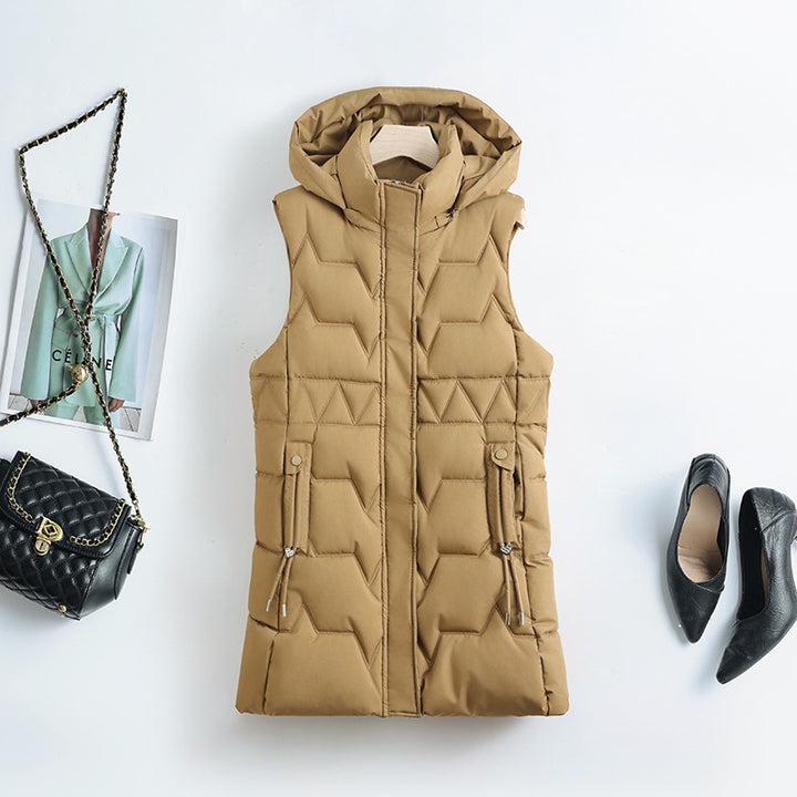 Women's nano thermal quilted vest with hood, drawstring, and concealed zipper Mune Fashion