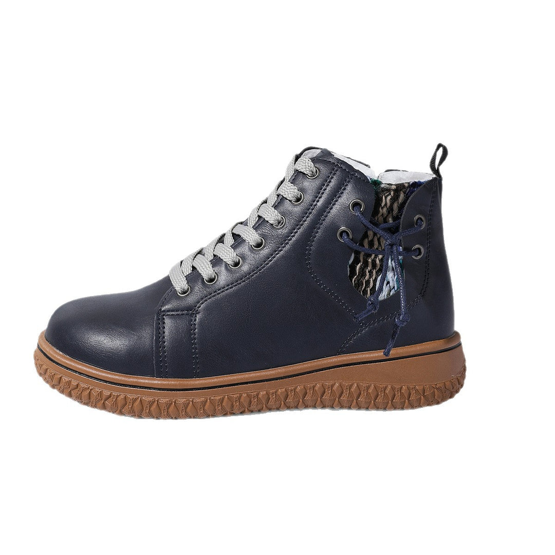 Women's padded lace-up ankle boots with teddy lining, side zipper, and textured rubber sole Mune Fashion