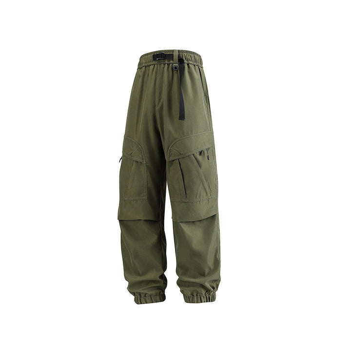Men's Loose Technical Cargo Jogger Pants with Elastic Drawstring Waistband and Multiple Pockets Drune