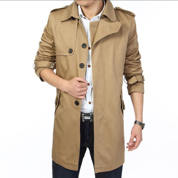 Men's trench coat in classic cut with shoulder flaps, waist strap, and adjustable cuffs Mune Fashion