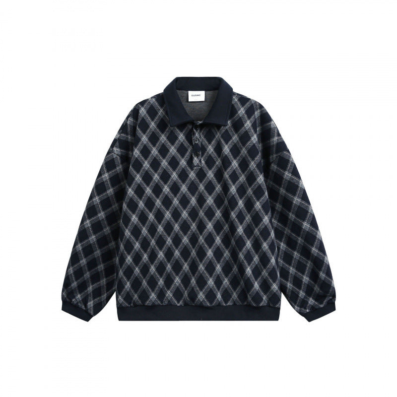 Unisex Oversize Polo-Halfzip-Pullover with Argyle Structure Mune Fashion