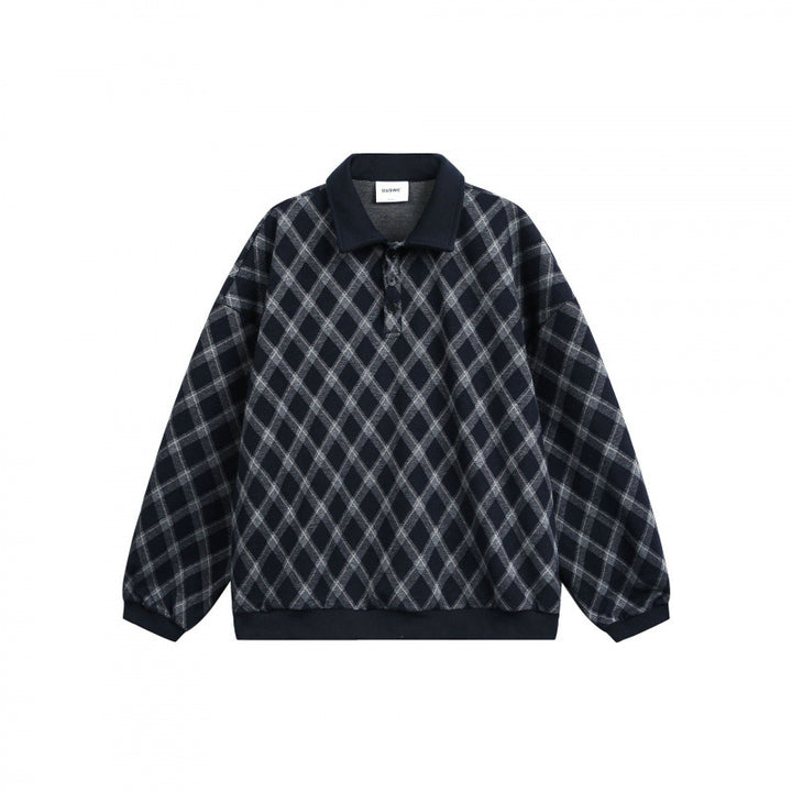 Unisex Oversize Polo-Halfzip-Pullover with Argyle Structure Mune Fashion