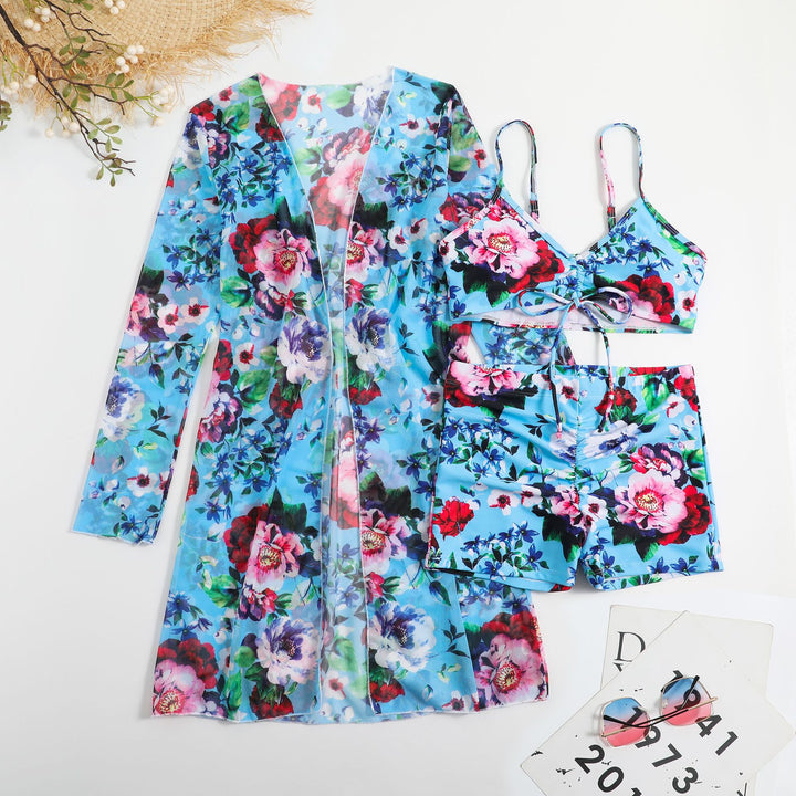 Women’s bikini set with floral top and airy wrap jacket Mune Fashion