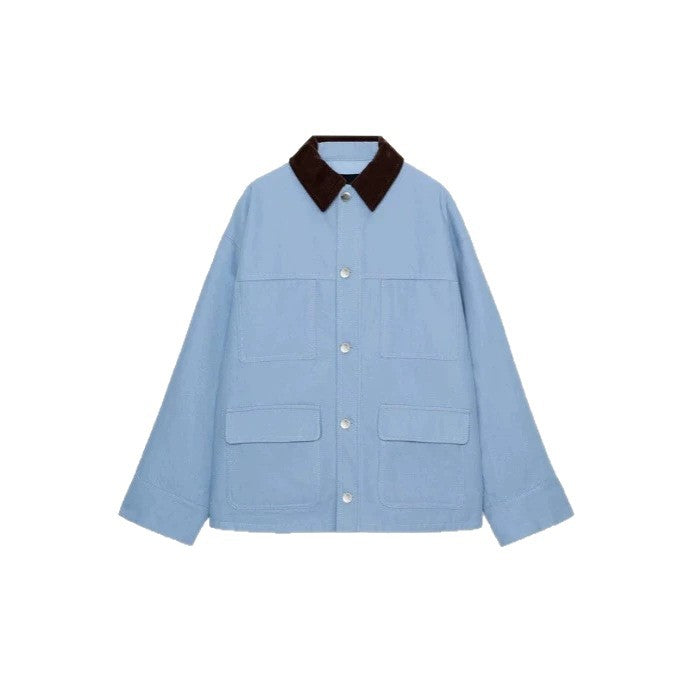 Women's short chore jacket made of canvas with cord collar and four patch pockets Mune Fashion