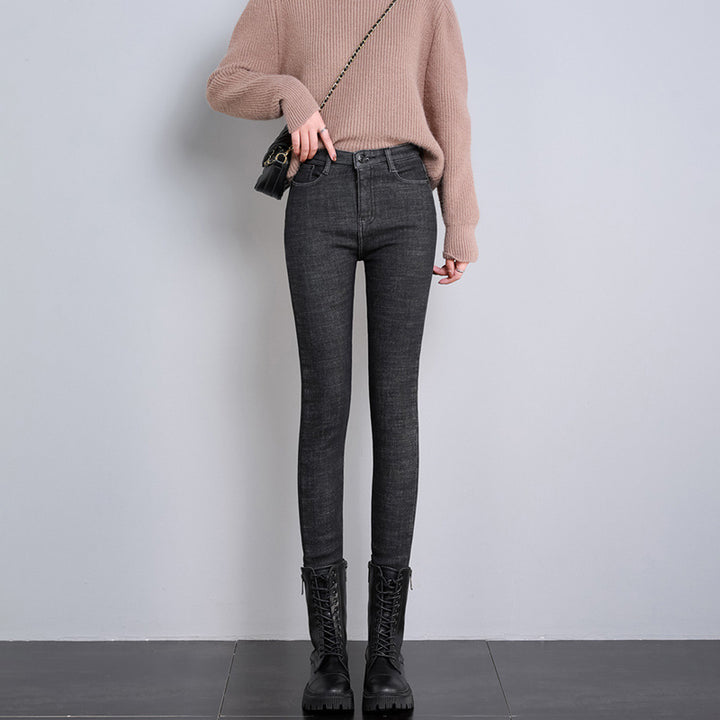 Women's high-rise skinny jeans with shaping stretch waistband and narrow ankle hem Mune Fashion