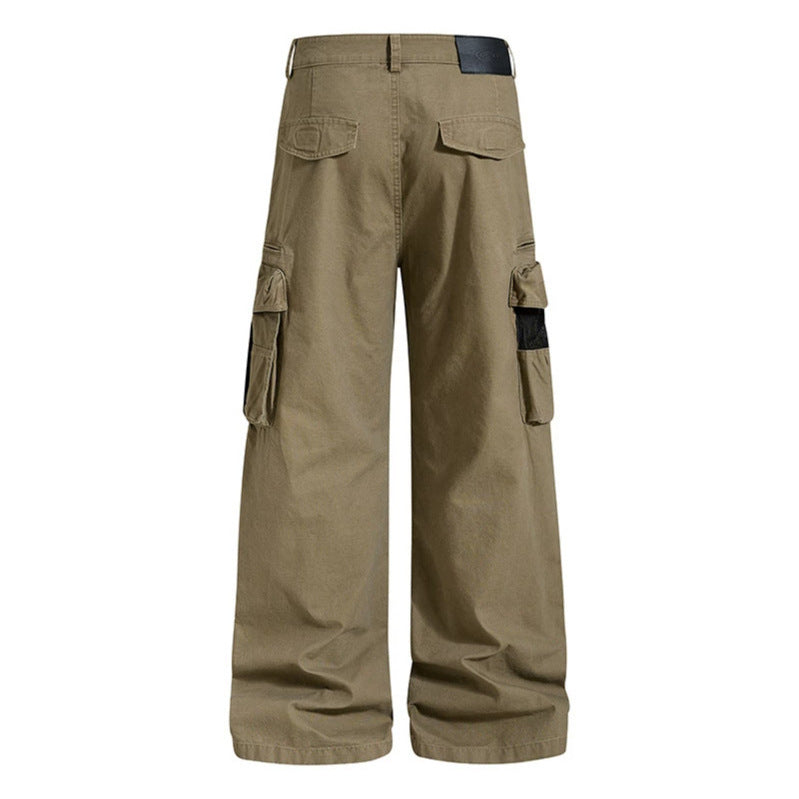 Women's Loose High-Waist Canvas Cargo Pants with Multi-Pockets and Mesh Details Mune Fashion