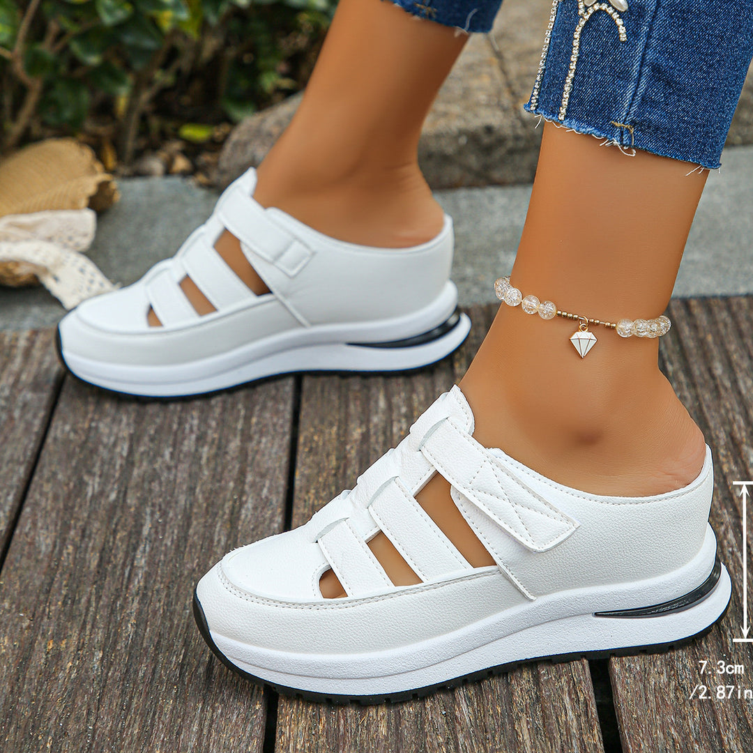 Damen Plateau-Slipper mit Klettverschluss und Cut-Out-Design Mune Fashion