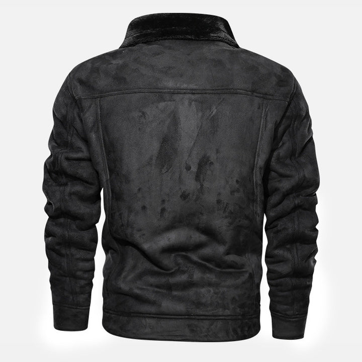 Men's faux sheepskin lined denim jacket with teddy lining and snap button placket Mune Fashion