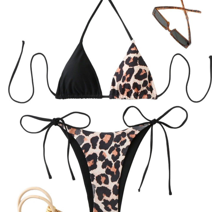 Women's triangle bikini with double leopard pattern and adjustable side ties Mune Fashion