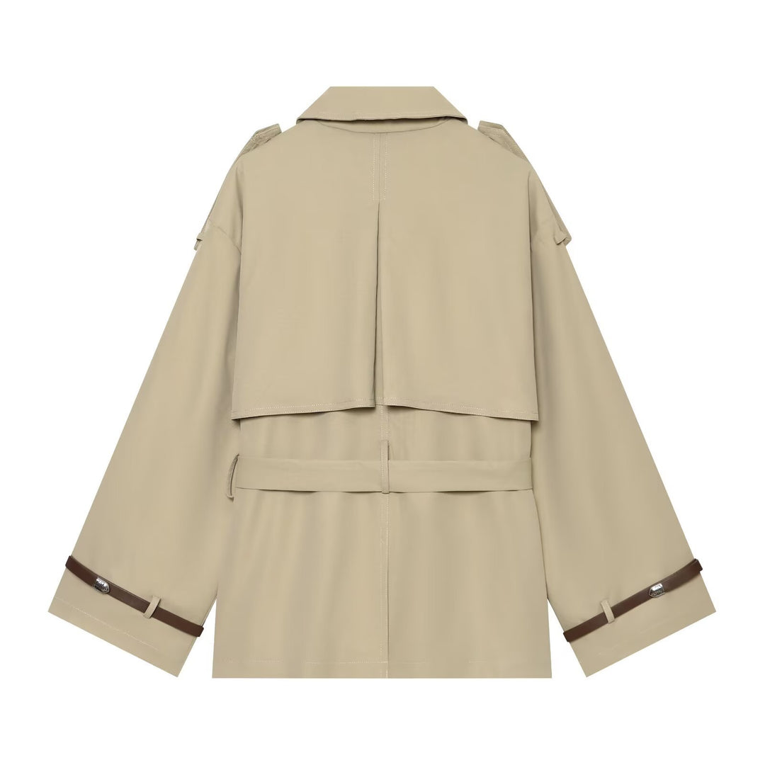 Women's Short Trench Cape with Fitted Tie Belt Mune Fashion