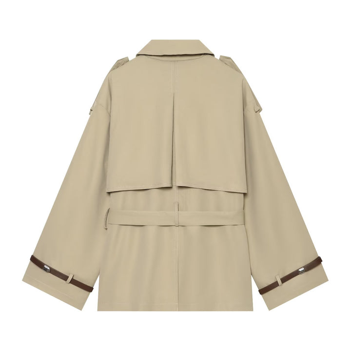 Women's Short Trench Cape with Fitted Tie Belt Mune Fashion
