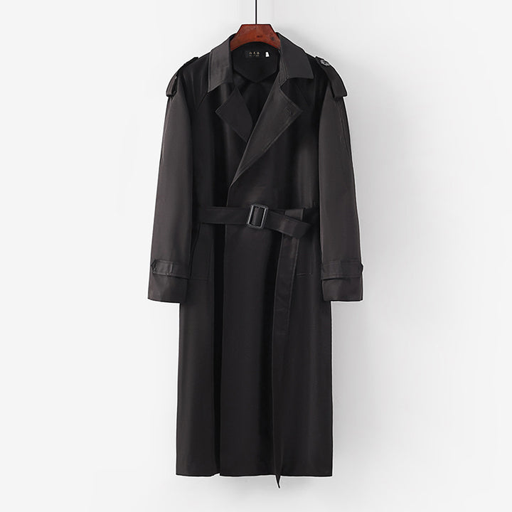 Unisex Longer minimalist trench coat with belt and shoulder epaulets Mune Fashion