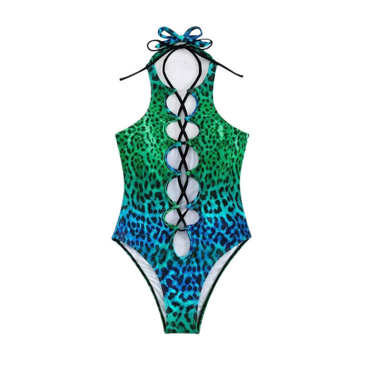 Women's one-piece swimsuit with exciting safari pattern and sophisticated lace-up design Mune Fashion