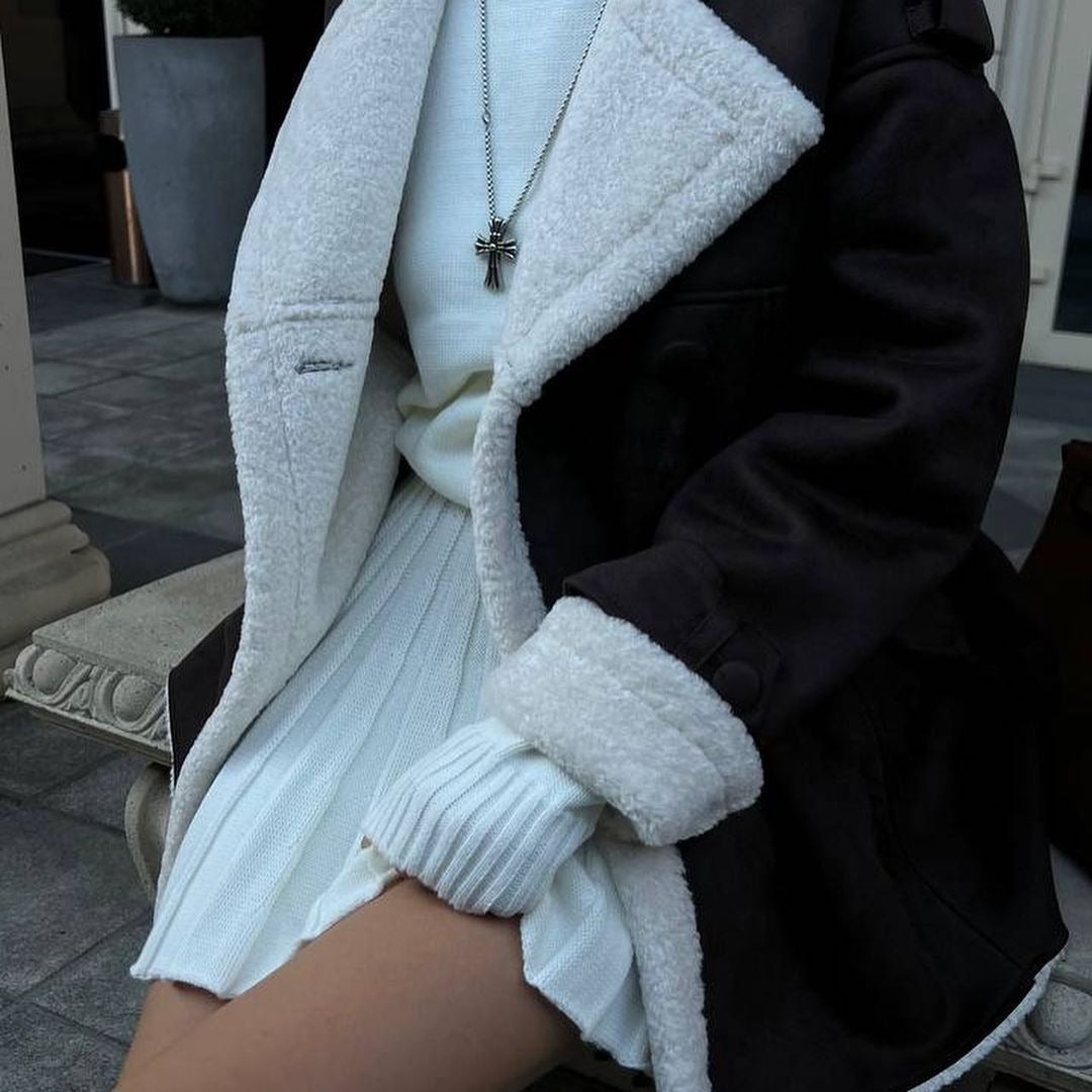 Women Oversized Flight Jacket made of Lambskin Imitation with Double-Breasted Button Placket Mune Fashion