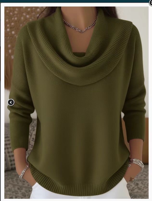 Women's shimmering knit sweater with waterfall collar, fine glitter structure and slim hem Mune Fashion
