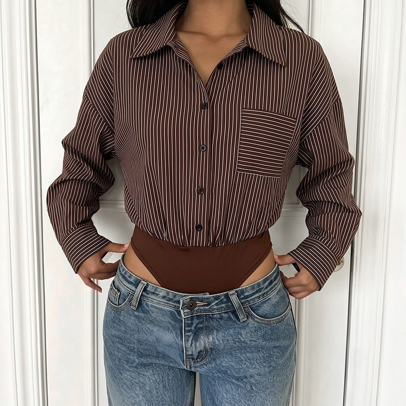Women's oversized blouse made of viscose with fine pinstripes and chest pocket Mune Fashion
