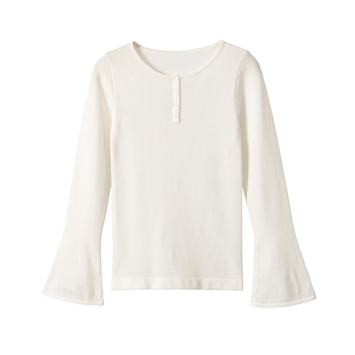 Women's fine knit long sleeve with Henley button placket and flared trumpet sleeves Mune Fashion