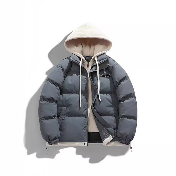 Men's Two-Layer Quilted Jacket with Removable Fleece Hood and Thermal Insulation Mune Fashion
