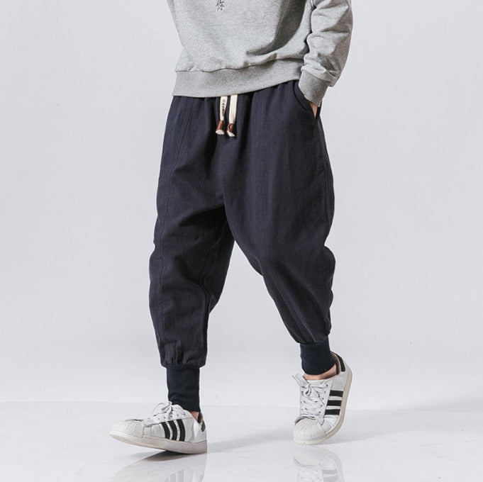 Men's casual linen jogger pants with drawstring, textured surface, and elastic cuffs Mune Fashion