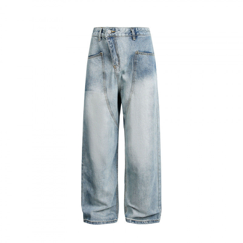 Women's wide high-waisted baggy jeans with curved front seams and patch pockets Mune Fashion