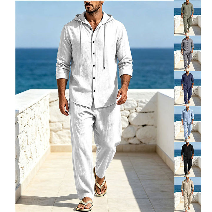 Men's Breathable Cotton Gauze Loungewear Set with Hooded Shirt and Loose Summer Pants Mune Fashion