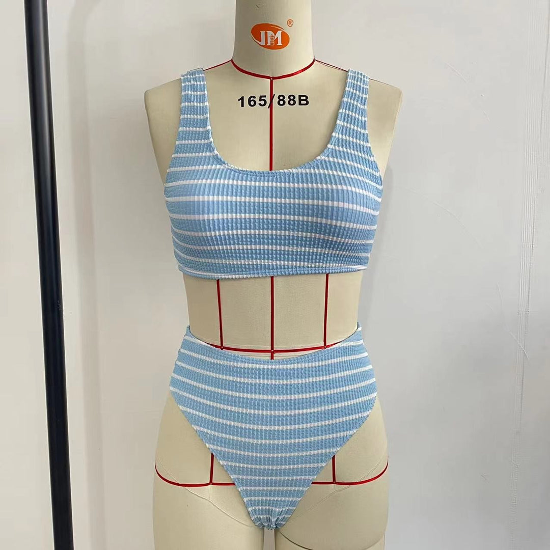 Ladies High-Waist Bikini Set with fashionable ribbed knit Mune Fashion