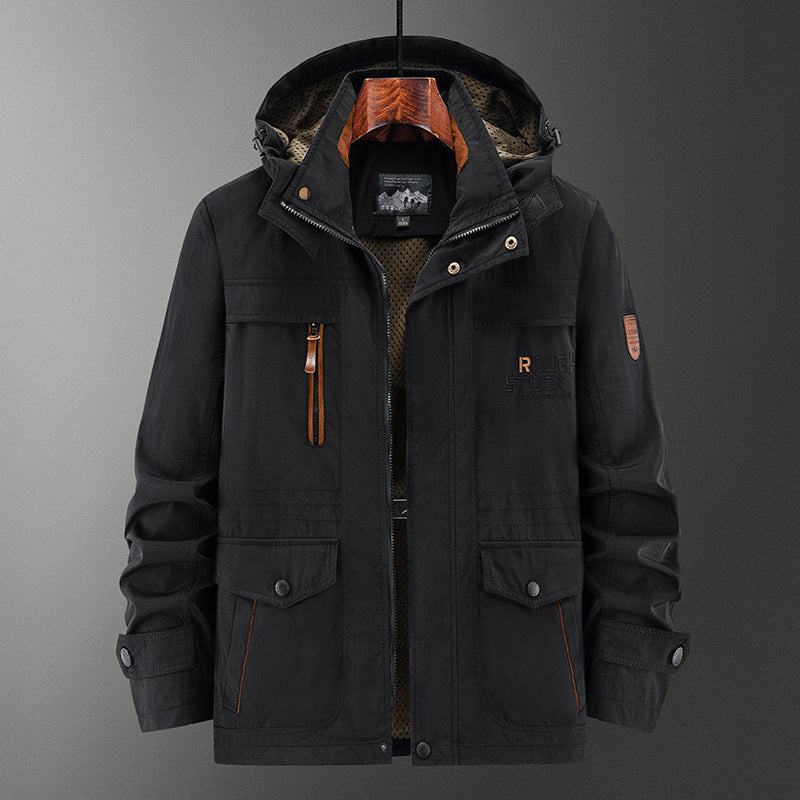 Men's Technical Field Jacket with Hood, Multi-Functional Pockets and Breathable Mesh Lining Mune Fashion