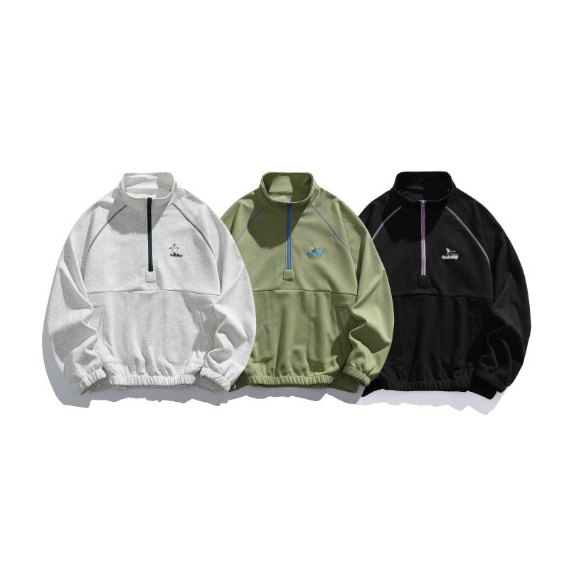 Unisex Oversize-Halfzip-Fleece Pullover with Stand-up Collar, Raglan Sleeves and Kangaroo Pocket Mune Fashion