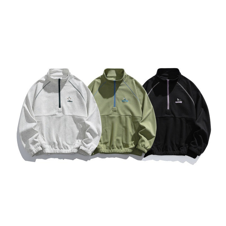 Unisex Oversize-Halfzip-Fleece Pullover with Stand-up Collar, Raglan Sleeves and Kangaroo Pocket Mune Fashion