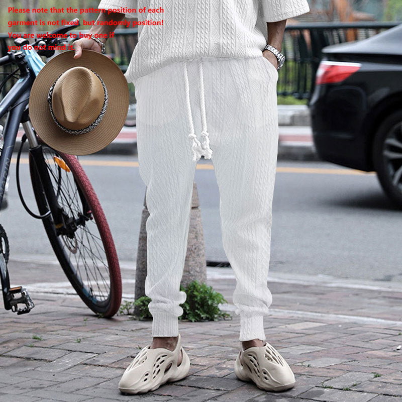 Men's textured knit jogging pants with distinctive drawstring and ribbed ankle cuffs Mune Fashion