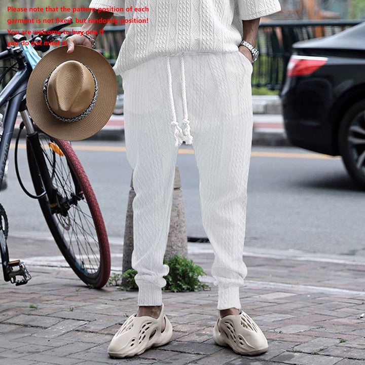 Men's textured knit jogging pants with distinctive drawstring and ribbed ankle cuffs Mune Fashion