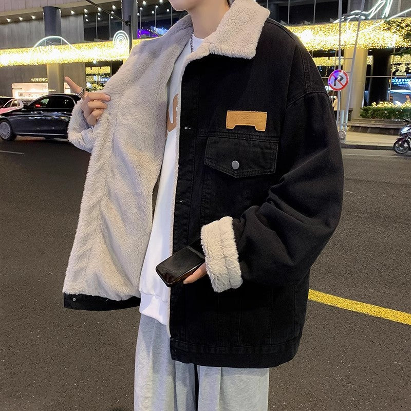 Men's Casual Denim Jacket with Faux Fur Collar Mune Fashion