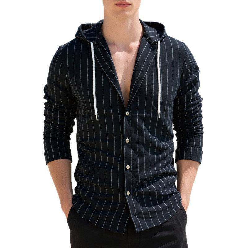 Men's casual hooded shirt with pinstripes and button placket Mune Fashion