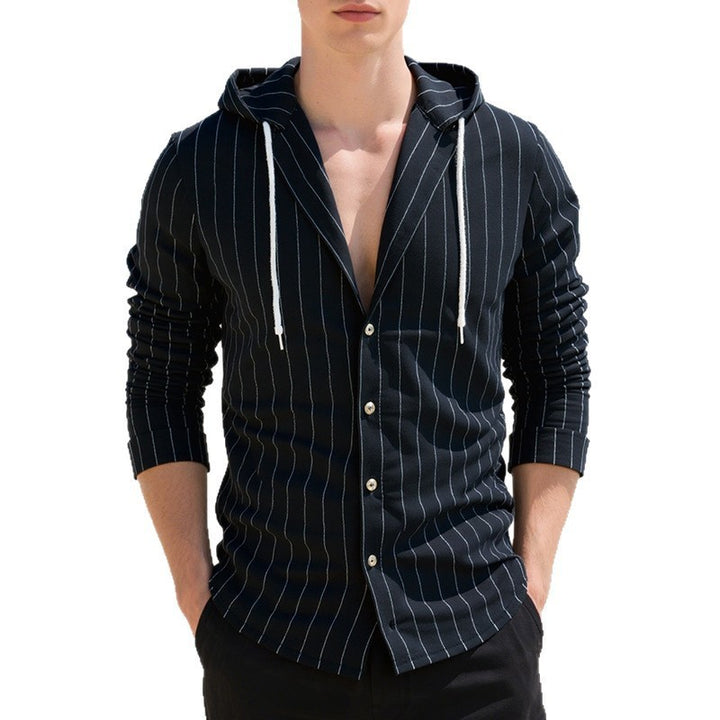 Men's casual hooded shirt with pinstripes and button placket Mune Fashion