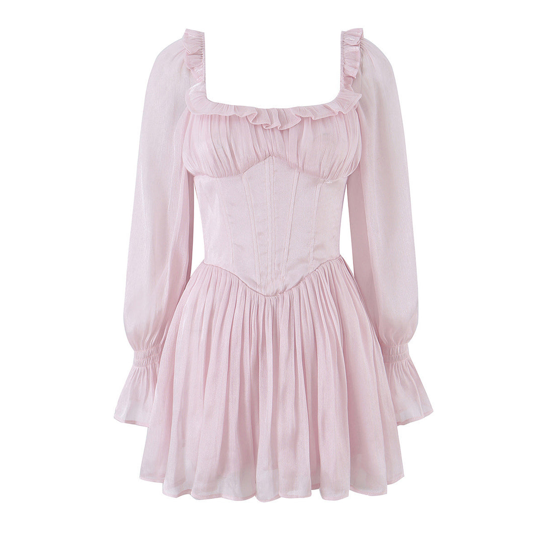 Women's Romantic Corset Dress with Ruffled Skirt and Balloon Sleeves Mune Fashion