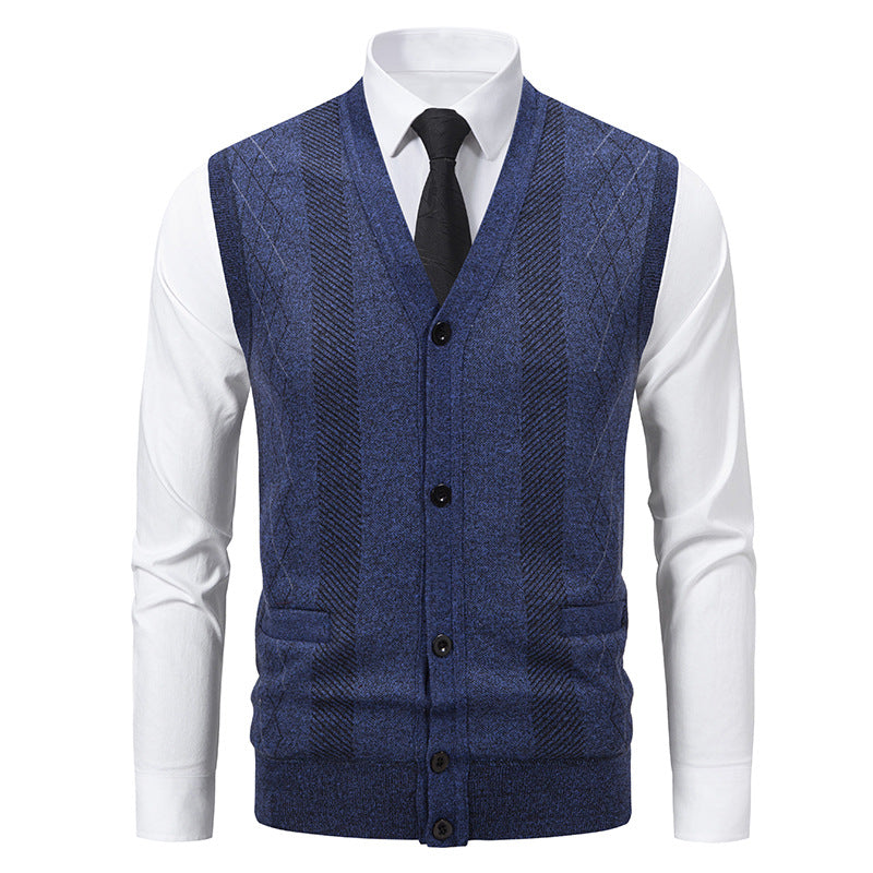 Men's Tailored Fine Knit Vest with V-Neck, Button Placket, and Side Pockets Mune Fashion